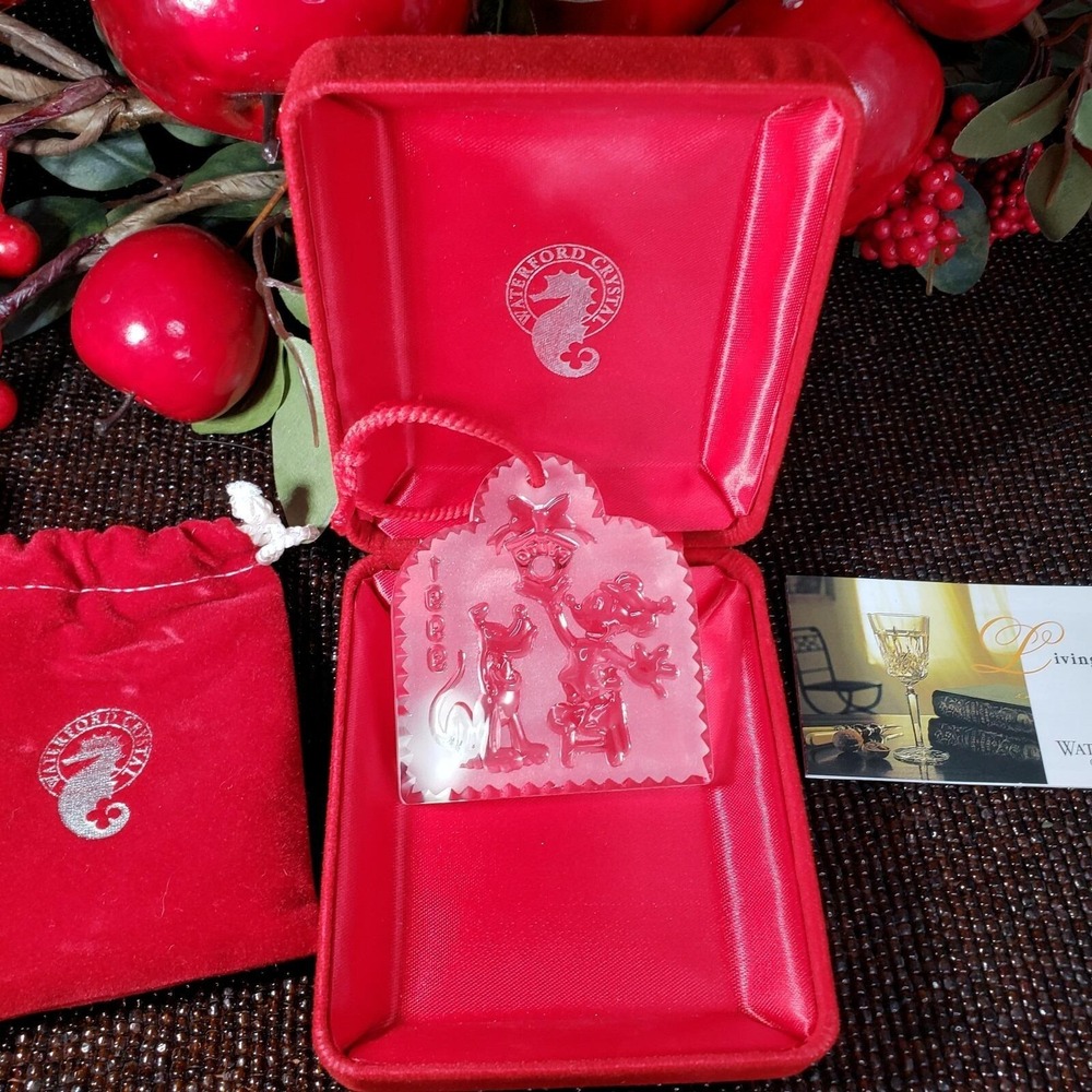 Disney WATERFORD Mickey Mouse and Pluto 1999 CRYSTAL ORNAMENT Holiday Christmas